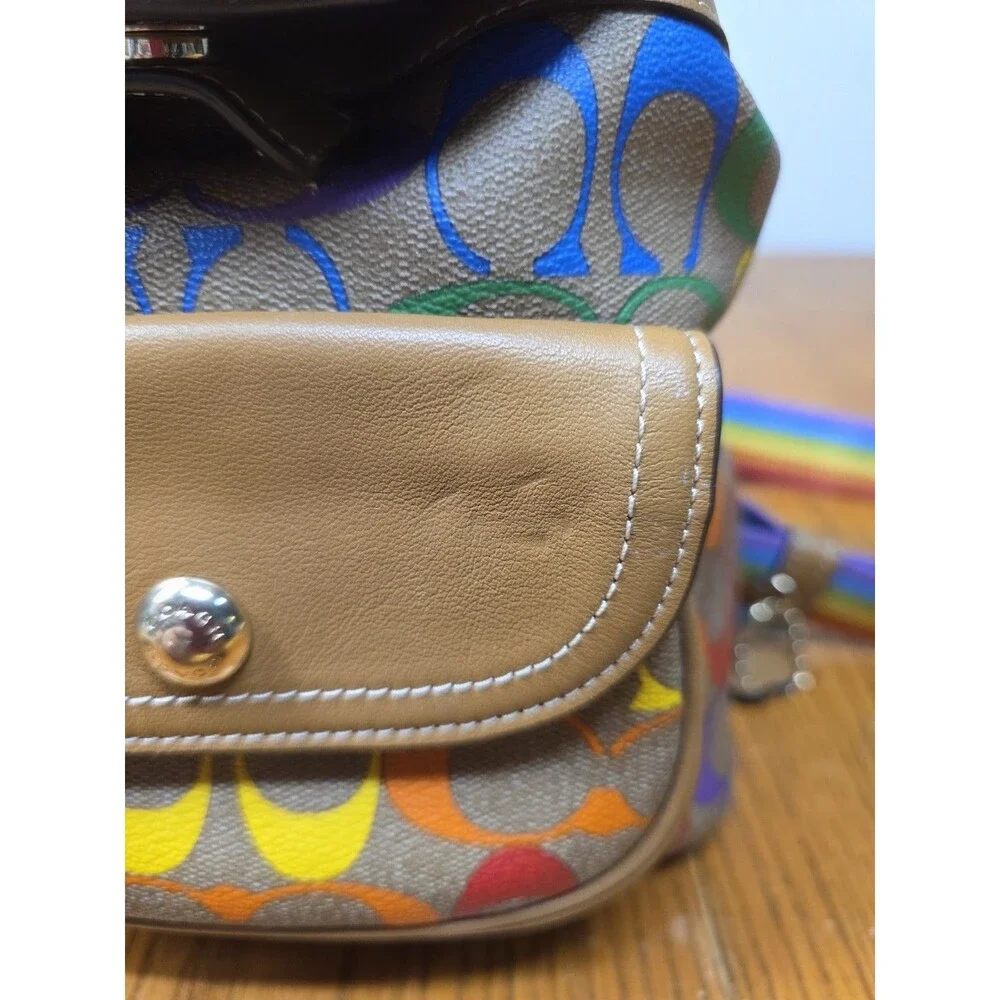 Coach Pennie Backpack 22 Rainbow Signature Mini Backpack Leather W/Wallet